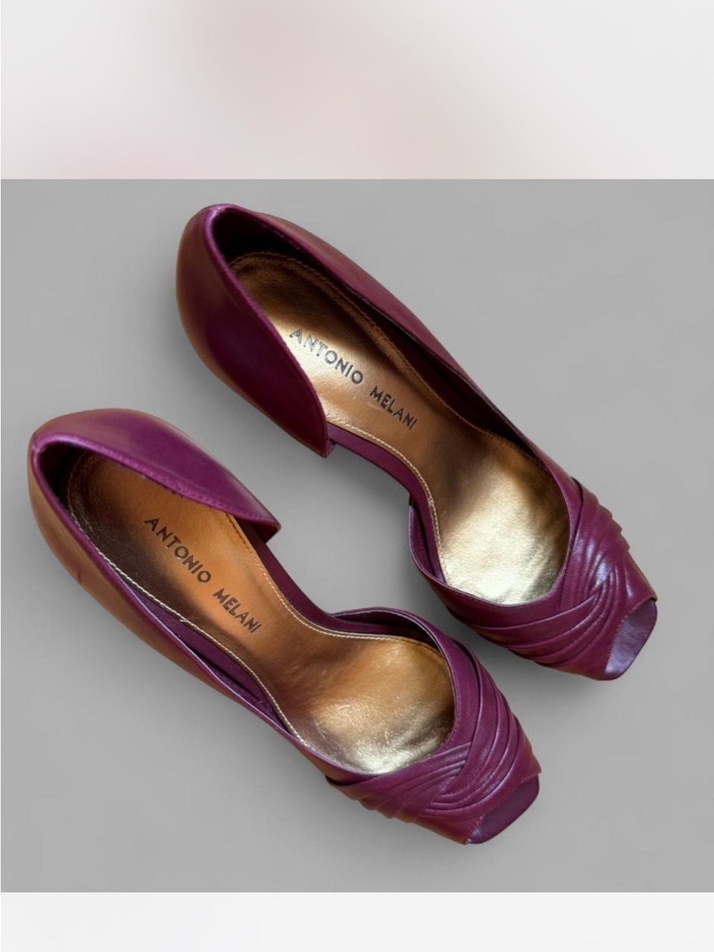 ANTONIO MELANI Plum Peep-Toe Genuine Leather Heels, Size 7